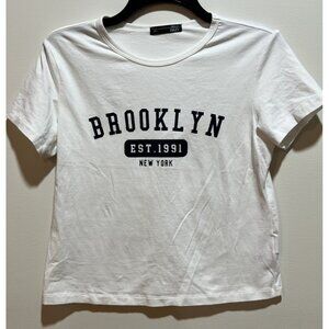 Short Sleeve T-Shirt  “Brooklyn” Size Large ~ White~ Stretch